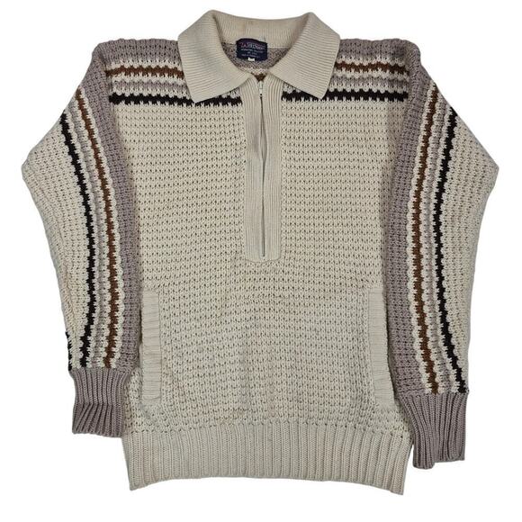 VTG 70s Watchman Cable Knit Pullover Acrylic Sweater Beige SZ M Taiwan - Picture 1 of 4